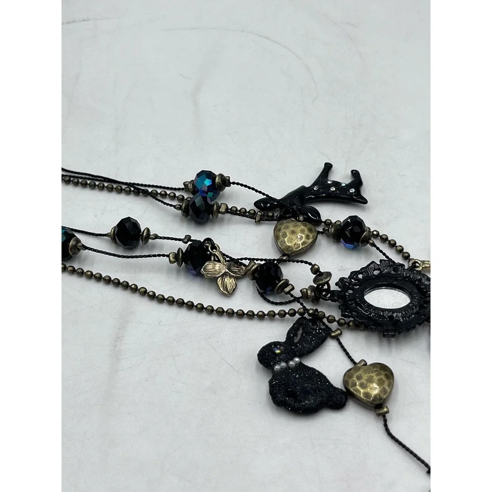 Betsey Johnson Dark‎ Forest Triple Strand Gunmetal Necklace Fox Rabbit Charms